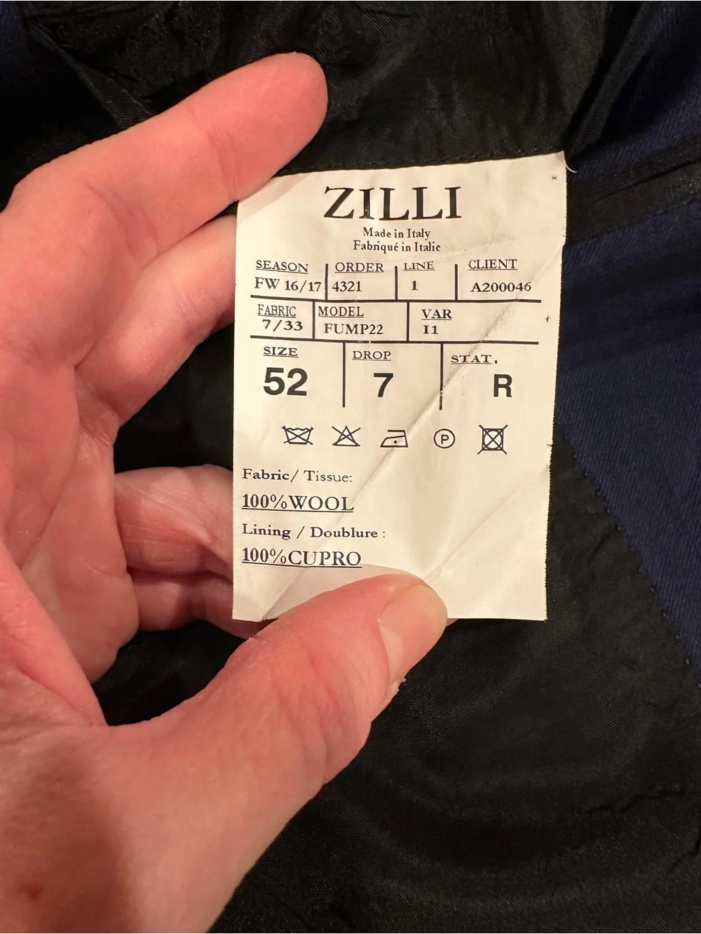 Zilli Blue 100% Wool Made in Italy Suit EU 52 US 42R Luxury Designer